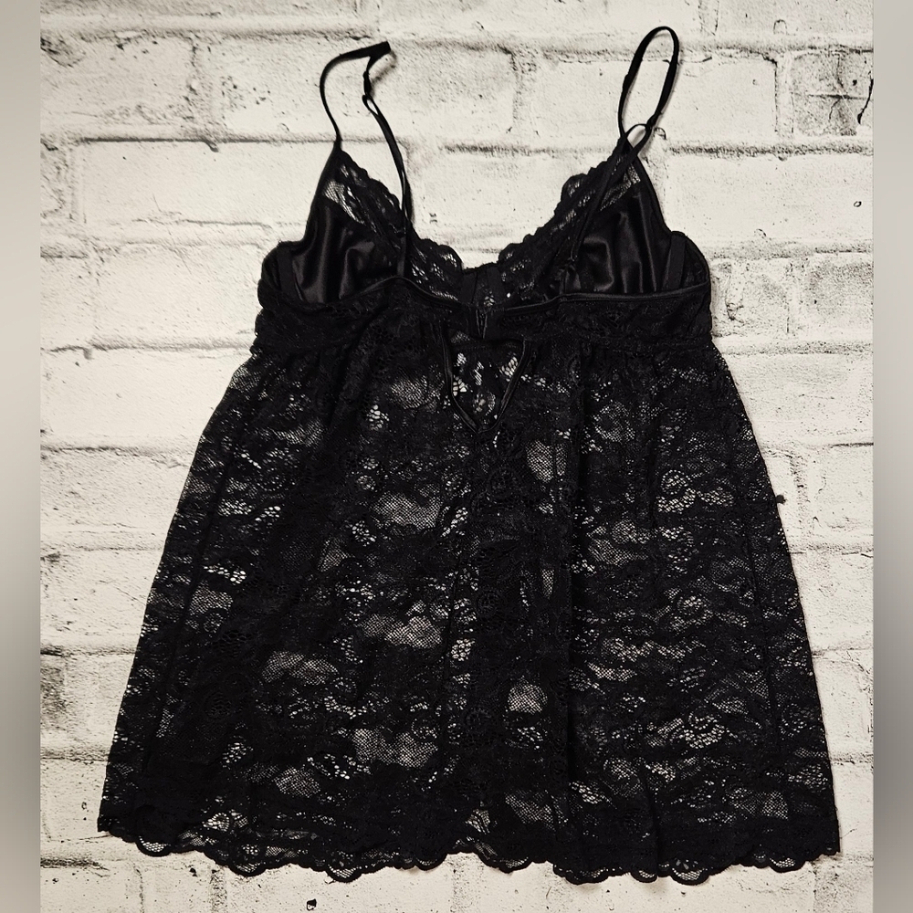 La Vie En Rose Black Lace Babydoll Chemise Womens Large Sheer Mesh - Picture 8 of 14